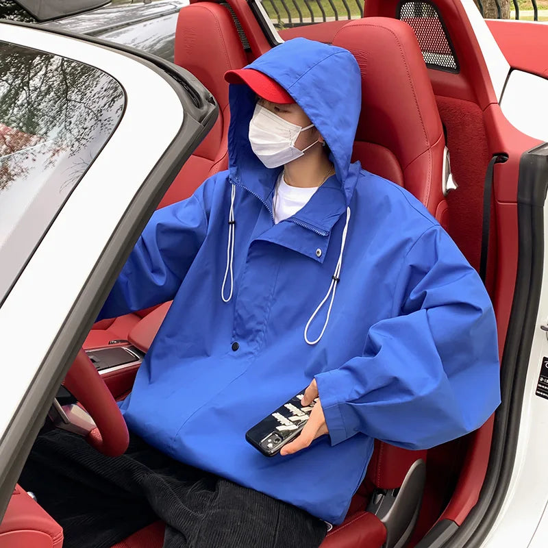 BONSIR - New Spring Men's Jackets Coat Hooded Waterproof Windbreakers Oversize Zipper Tactical Outerwear Casual College Streetwear