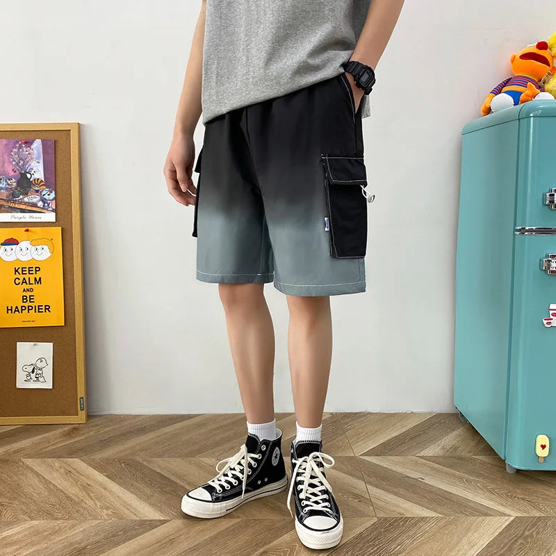 sanyamk - Men's Gradient Straight Shorts Summer New Fashion Loose Short Pants Male Streetwear Casual Shorts Green/Yellow/Blue/salmon pink