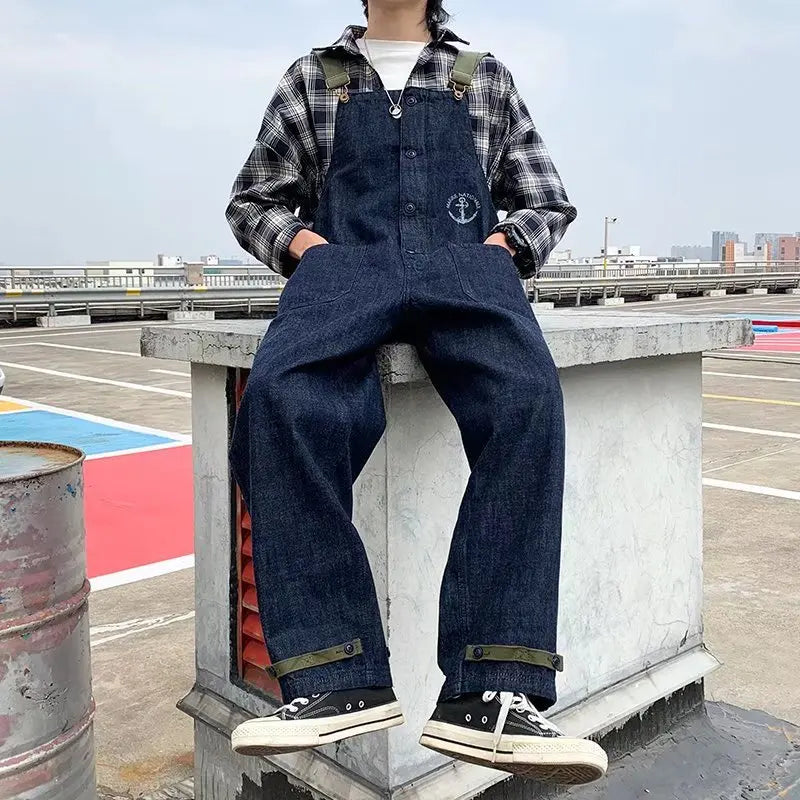 sanyamk Fashion Men Bib Jeans Pants Solid Color Jumpsuit Streetwear Jogger Pants Multi Pocket Casual Suspender Cargo Pants Men