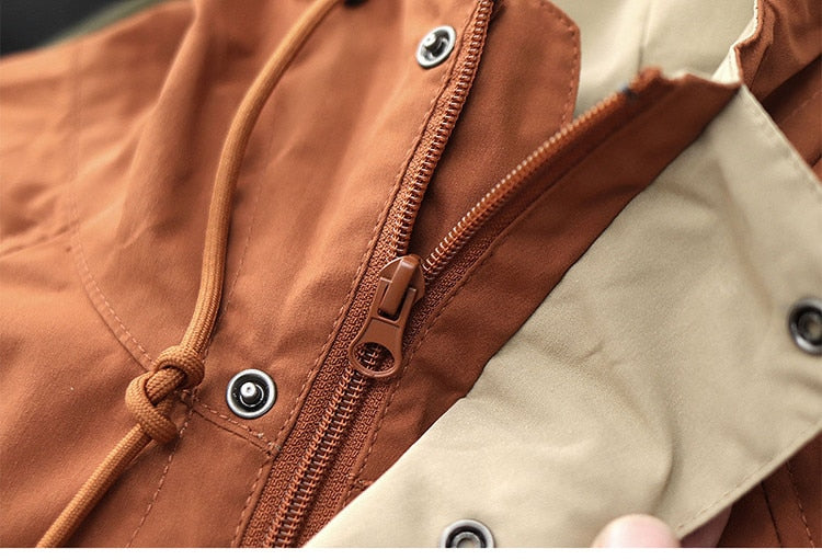 Bonsir Autumn Trekking Hooded Work Jacket Men's Windproof New Loose Half Zipper Stormsuit Outdoor Camping Hiking Riding Coat Tooling