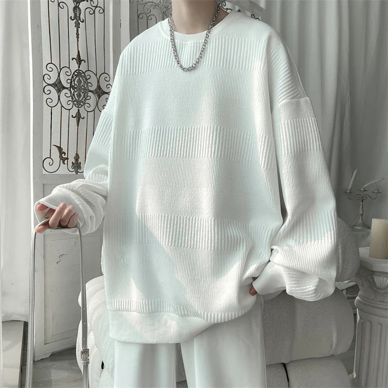 Bonsir 2024 Hoodies Jacquard Sweatshirt Mens White Pullover Streetwear Casual Fashion Clothes Mens Oversized Korean Harajuku T Shirt