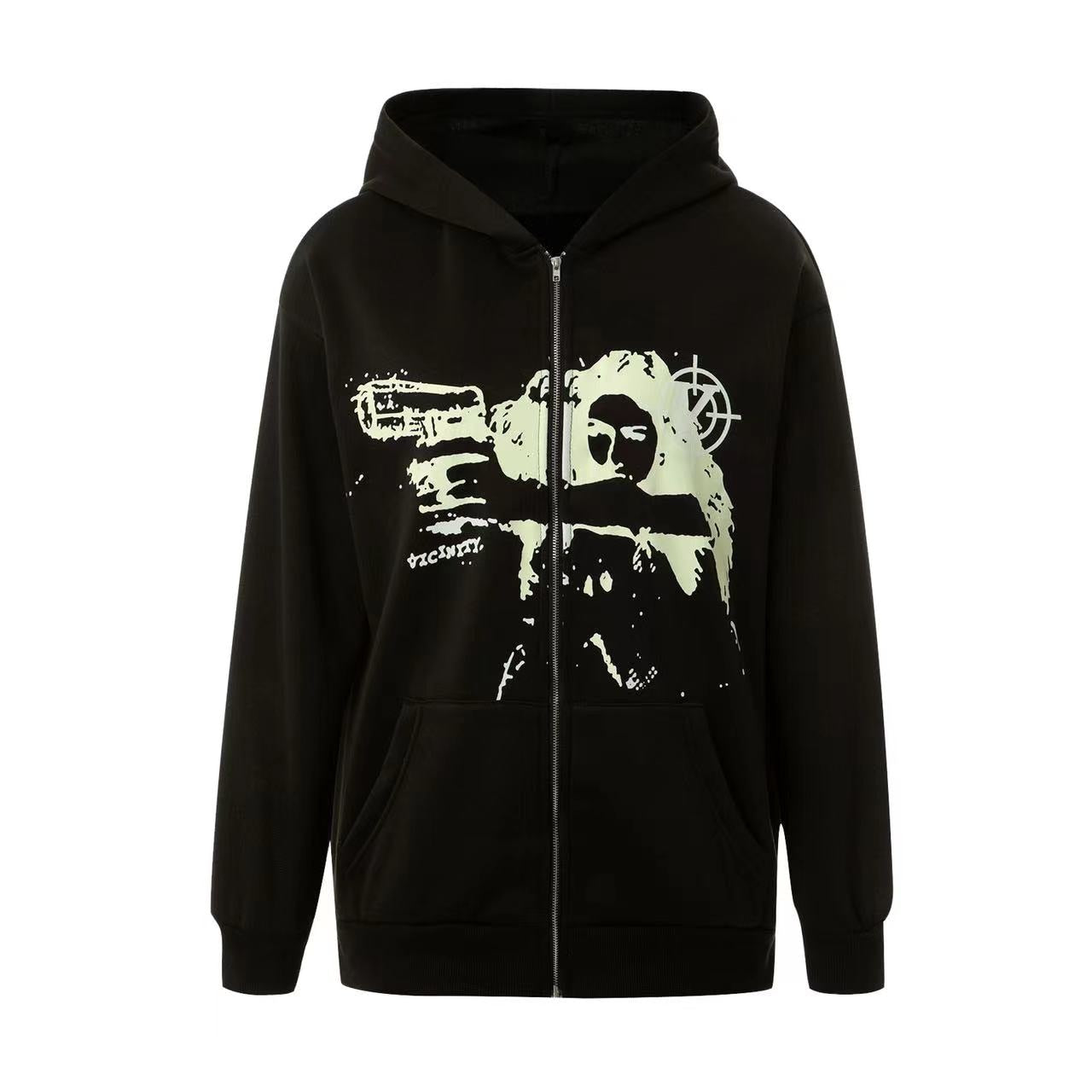 Bonsir Hip Hop Men's Hoodies Sweatshirt Women Punk Sport Loose Coat Anime Print Gothic Streetwear Long Sleeve Street Zip Y2k Hoodie