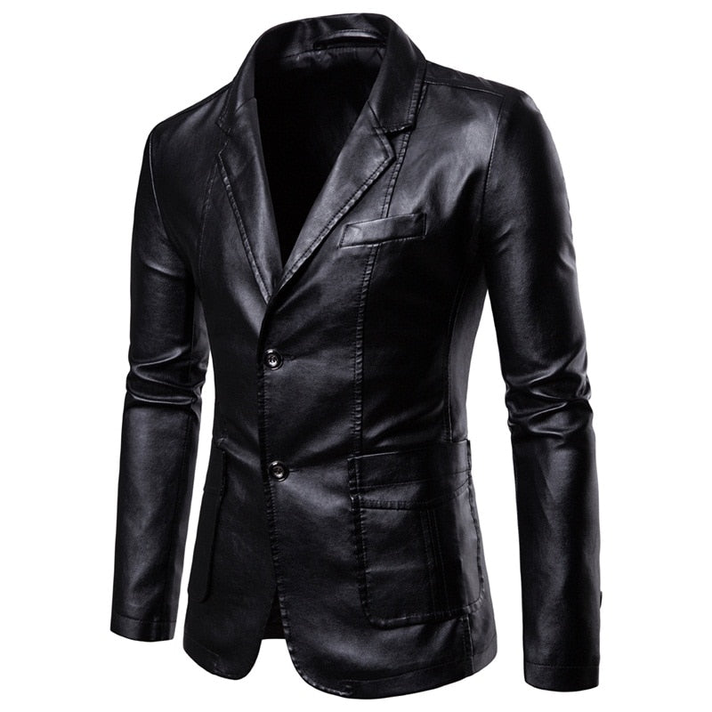 Spring Autumn Fashion New Men's Lapel Leather Dress Suit Coat / Male Business Casual Pu Blazers Jacket