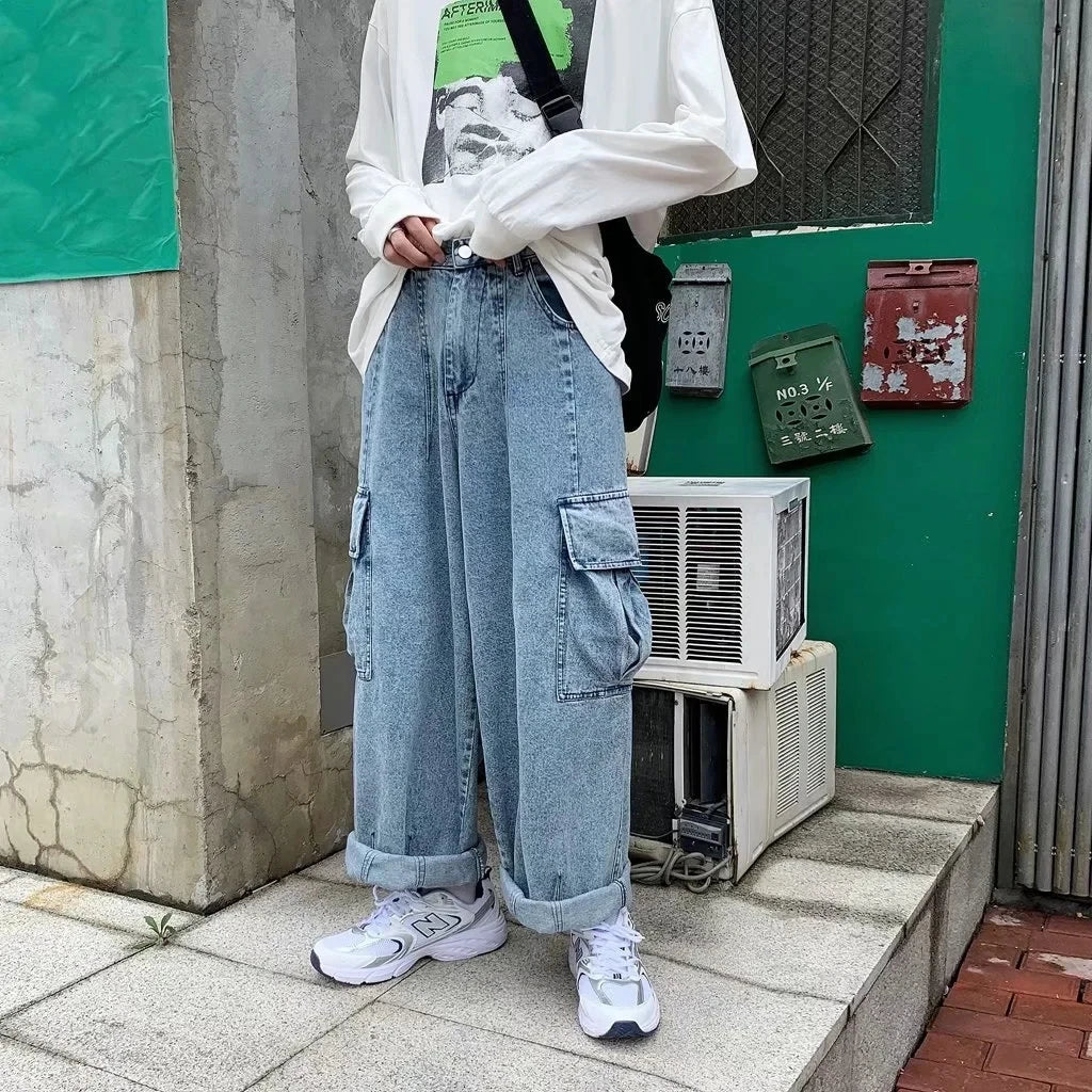 sanyamk Baggy Jeans Trousers Male Denim Pants Black Wide Leg Pants Men's Jeans Oversize Cargo Korean Streetwear Hip Hop Harajuku