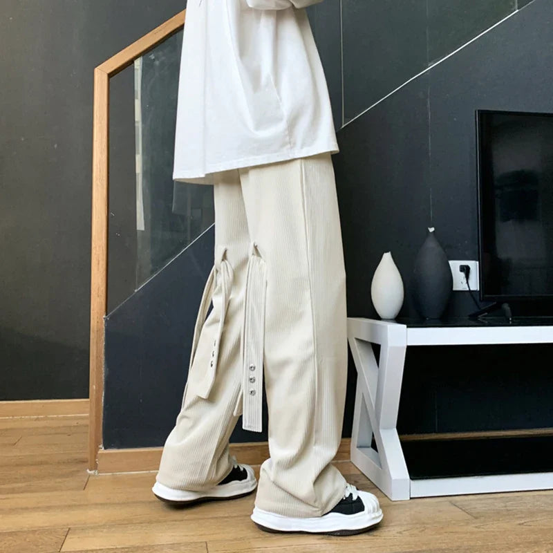 sanyamk Corduroy Cargo Pants Men Streetwear Black Cargo Trousers Male Hip Hop Harajuku Brown Loose Japanese Vintage Korean