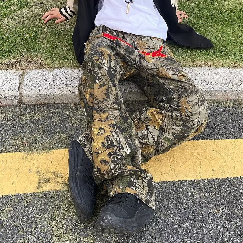 sanyamk New Fashion Towel Embroidery Camouflage Baggy Tracksuit Pants For Men Straight Sport Casual Long Trousers Pantalones Hombre