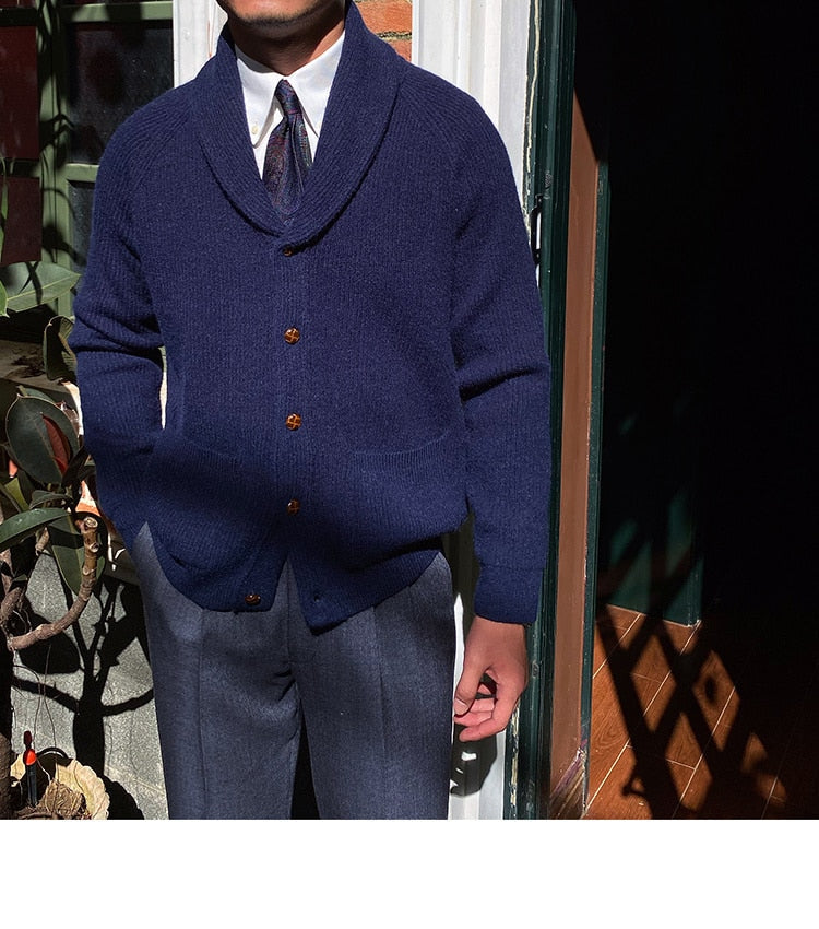 Bonsir Fall lapel Sweater Cardigan Men Knitting Pocket Sweaters Winter Warm Coat Men Single Breasted Top Cardigan Sexy Pleated Sweater
