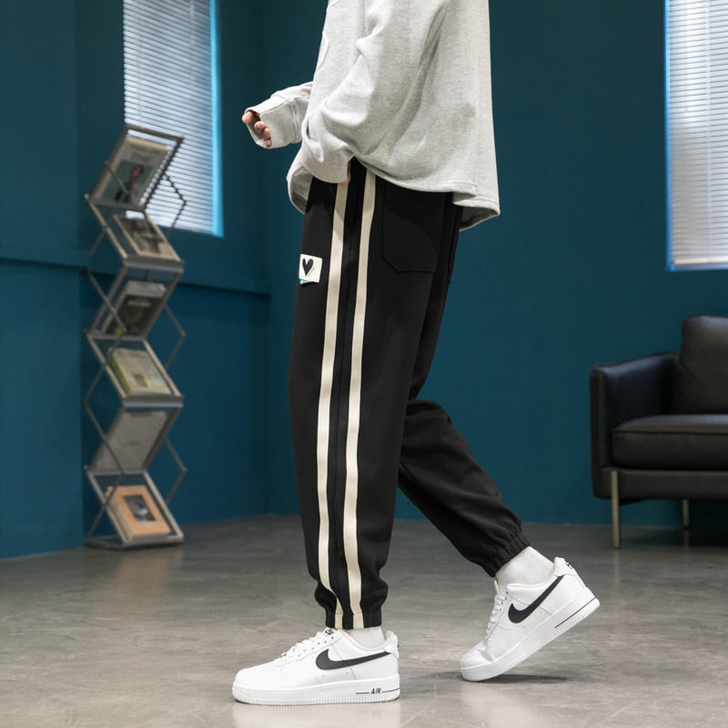 Bonsir New Spring Plus Size Loose Sweatpants Men Striped Joggers Hip Hop Streetwear Ankle Length Cotton Casual Harem Pants