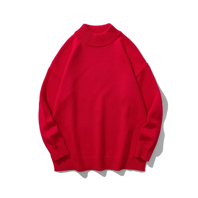 BONSIR - Men's Half High Collar Sweaters Autumn and Winter Standard Bottom Trendy All-match Solid Color Long Sleeved Loose Knitted Tops