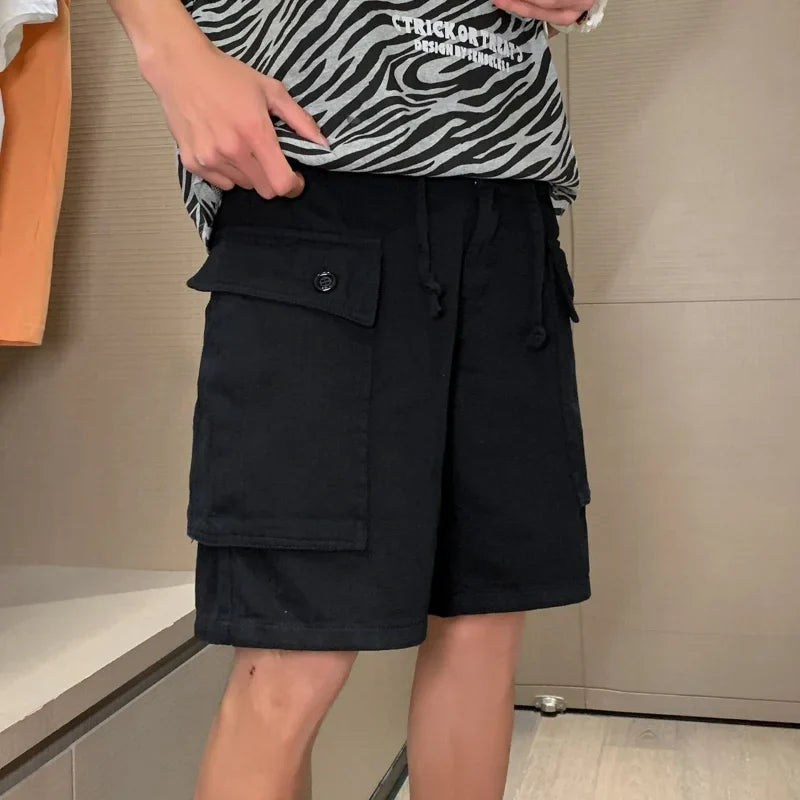 Bonsir American Vintage High Street Summer Men's Clothing Loose Casual Oversized Fashion Trend Straight Solid Color Cargo Shorts