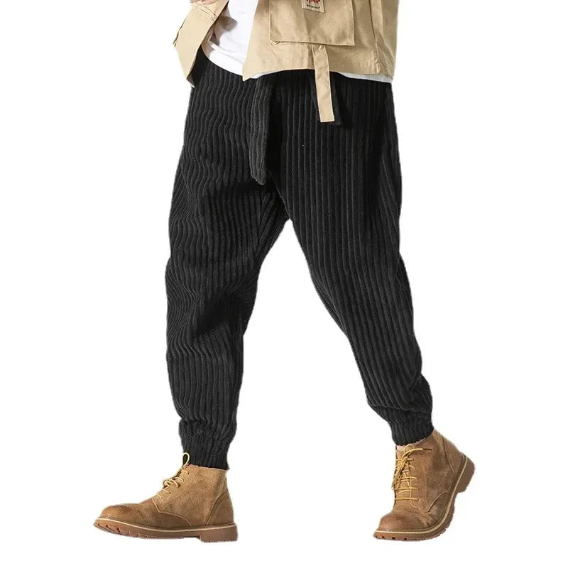 sanyamk Winter New Japanese Men's Waistband Corduroy Harem Pants Casual Jogging Sweatpants Hip-hop Street Male Large Size M-5XL