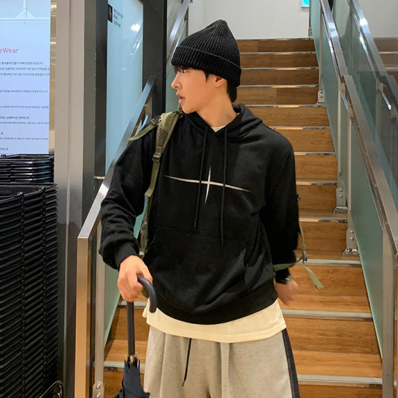sanyamk - Korean Style Men's Hoodies Casual Printing Drawstring Big Pockets Contrast Color Loose Male Sweatshirts New Autumn 9C7926
