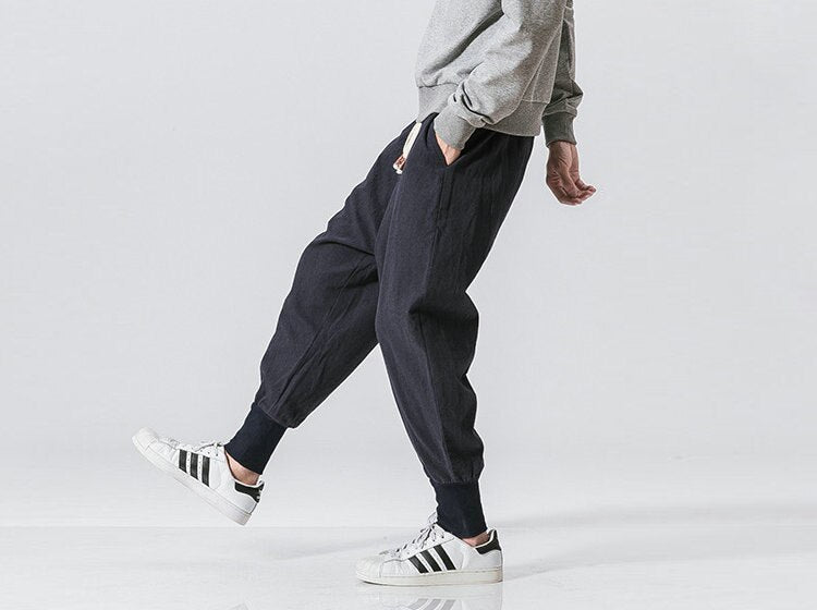 Bonsir Chinese Style Harem Pants Men Streetwear Casual Joggers Mens Pants Cotton Linen Sweatpants Ankle-length Men Trousers M-5XL