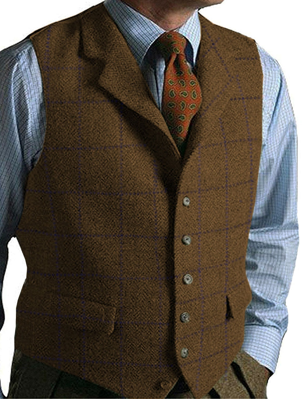 sanyamk Mens Suit Vest Green Wedding Wool Herringbone Tweed Business Waistcoat Jacket Casual Vests For Groomsmen Man Wedding