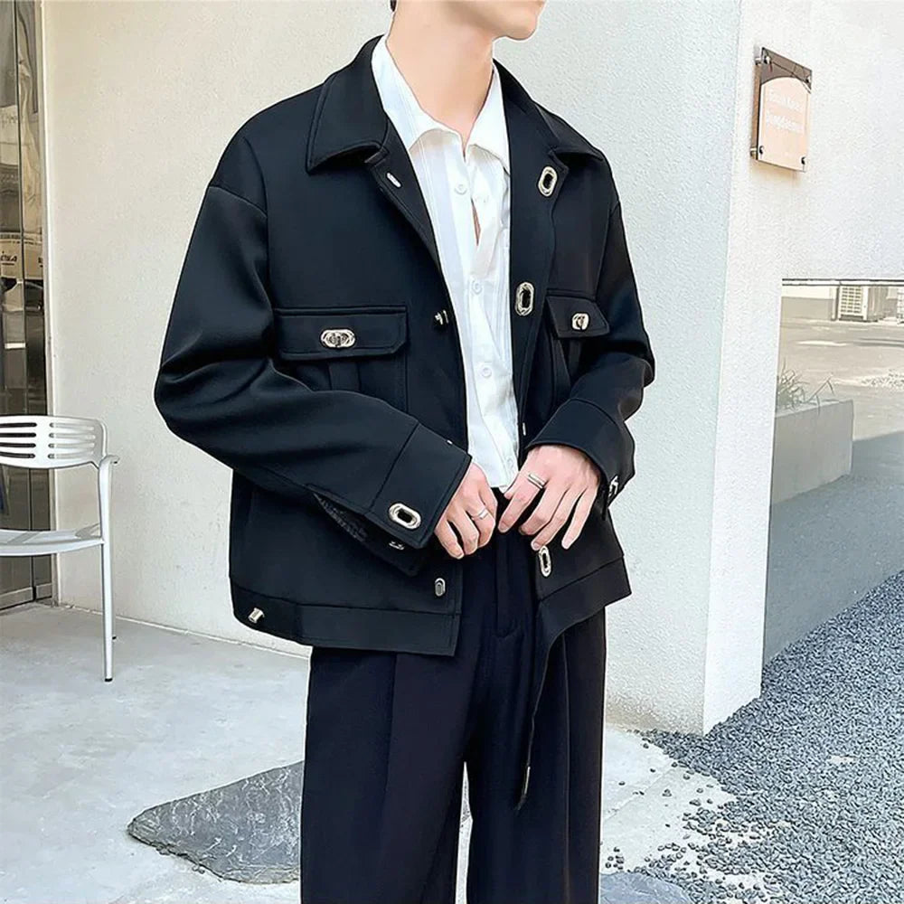 sanyamk Mens Y2k Metal Decoration Casual Workwear Style Jacket Daily Personality Japanese Youth Trend Jacket Men'S Clothing 2024 New