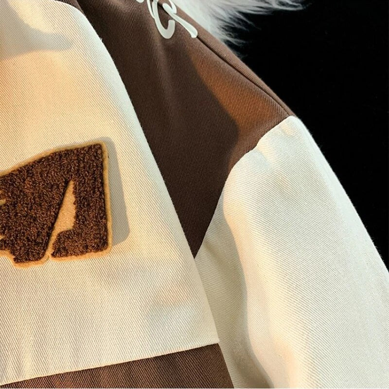 Bonsir American Vintage Racing Jacket Men Cycling Lapel Jacket Women BF Letter Varsity Coat Oversize High Street Vibe Baseball Uniform