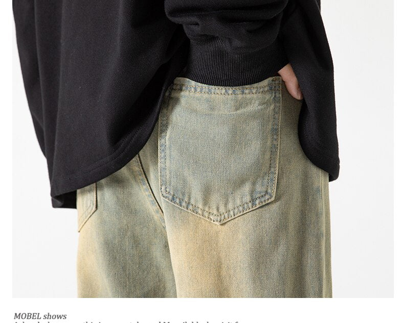 Bonsir Baggy Cargo Jeans big pocket Trousers Male Denim Pants Flared Pant women's Jeans Loose Casual Streetwear Hip Hop Harajuku