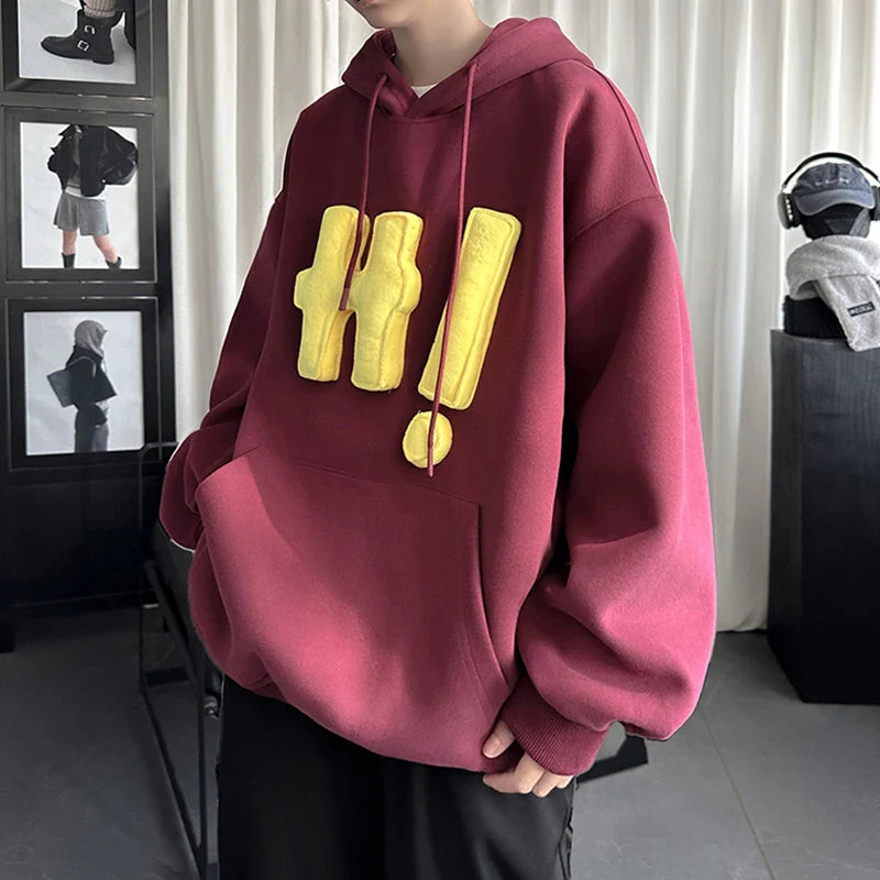 sanyamk - American Style Men's Hoodies Three-dimensional Letter Hooded Drawstring Contrast Color Pullovr Male Sweatshirts New 9C8035