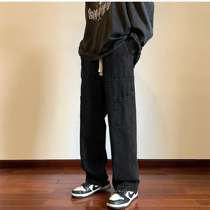 sanyamk Spring Autumn New Black Blue Cargo Jeans Men Streetwear Denim Jogger Pants Baggy Harem Jean Trousers Cargo Pants Men