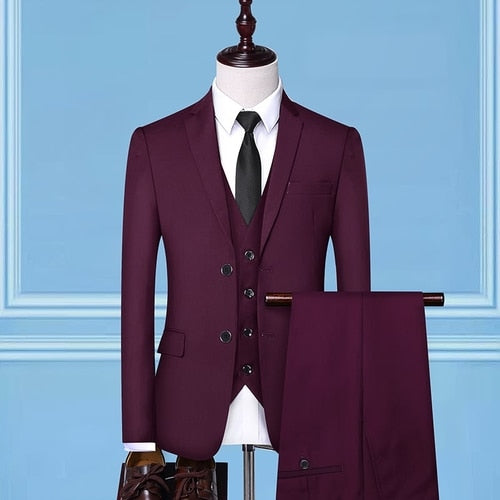sanyamk Formal Business Wedding 3 Pieces Suit Set / Male Blazers Jacket Pants Vest Trousers Dress Waistcoat