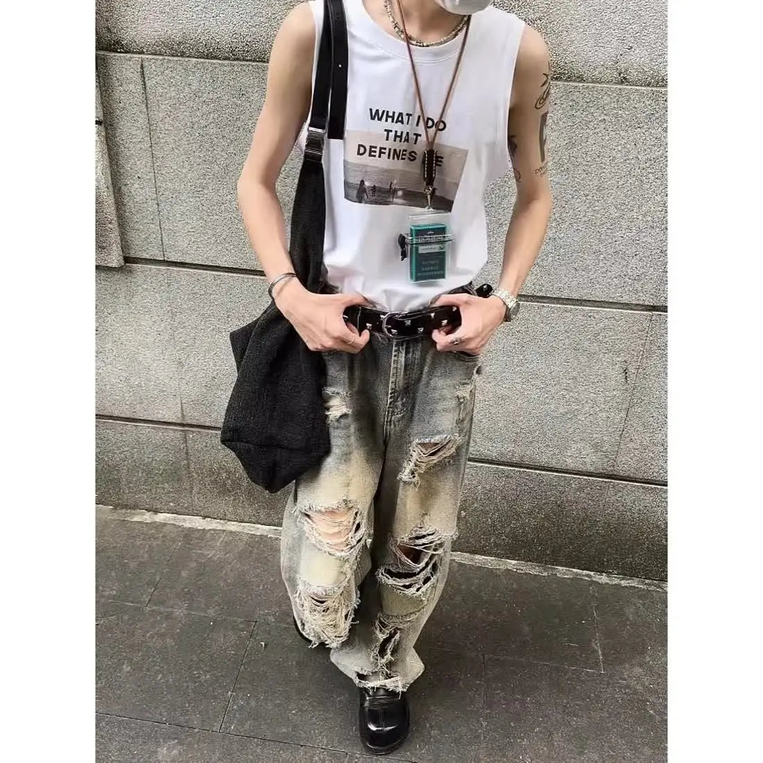 sanyamk American hip-hop street loose vintage washed hole straight leg jeans for men and women trendy and personalized casual pants y2k