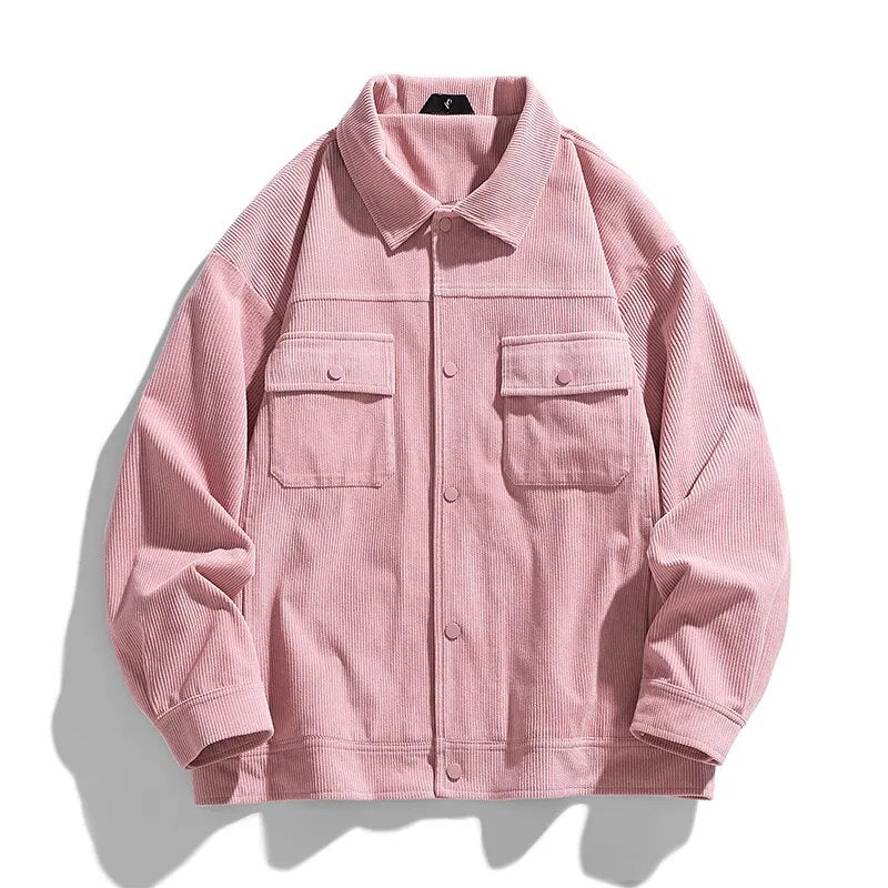 sanyamk Autumn Corduroy Bomber Jacket Men Vintage Baggy Coat Fashion Korean Streetwear Button Outerwear Clothing Tops Male Plus Size