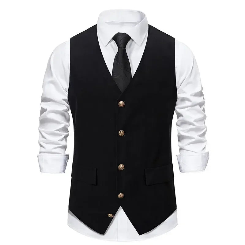 sanyamk - Men's Autumn and Winter New Suit Vest Solid Single Breasted Men's Vest