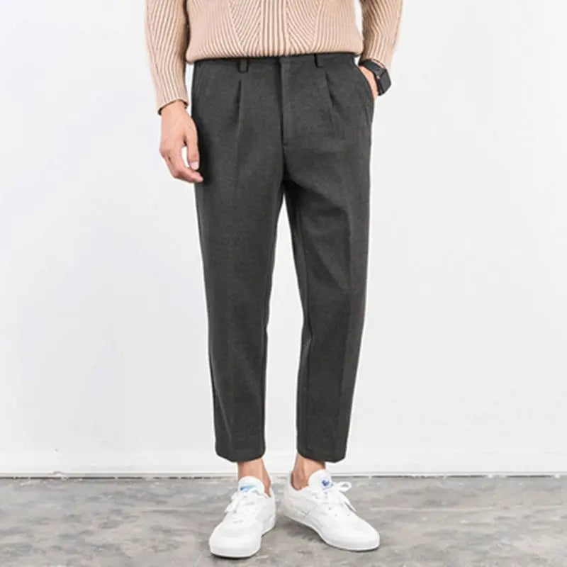 sanyamk Autumn Woolen Suit Pants Korean Style Woolen Dress Pants for Male Office Formal Wedding Business Casual Men Pants L44