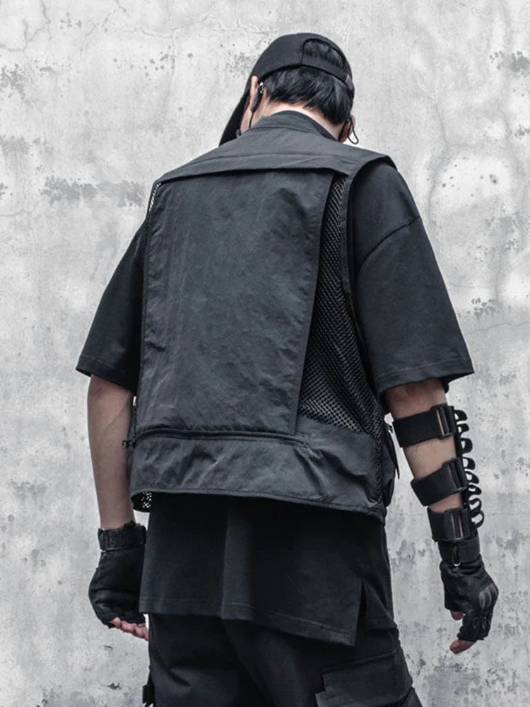 sanyamk Techwear Black Cargo Biker Vest Without Sleeve Tank Tops Men Sleeveless Top Men Clothing Japanese Streetwear Hip Hop