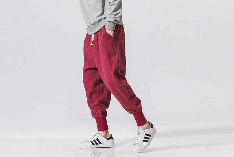 Bonsir Chinese Style Harem Pants Men Streetwear Casual Joggers Mens Pants Cotton Linen Sweatpants Ankle-length Men Trousers M-5XL