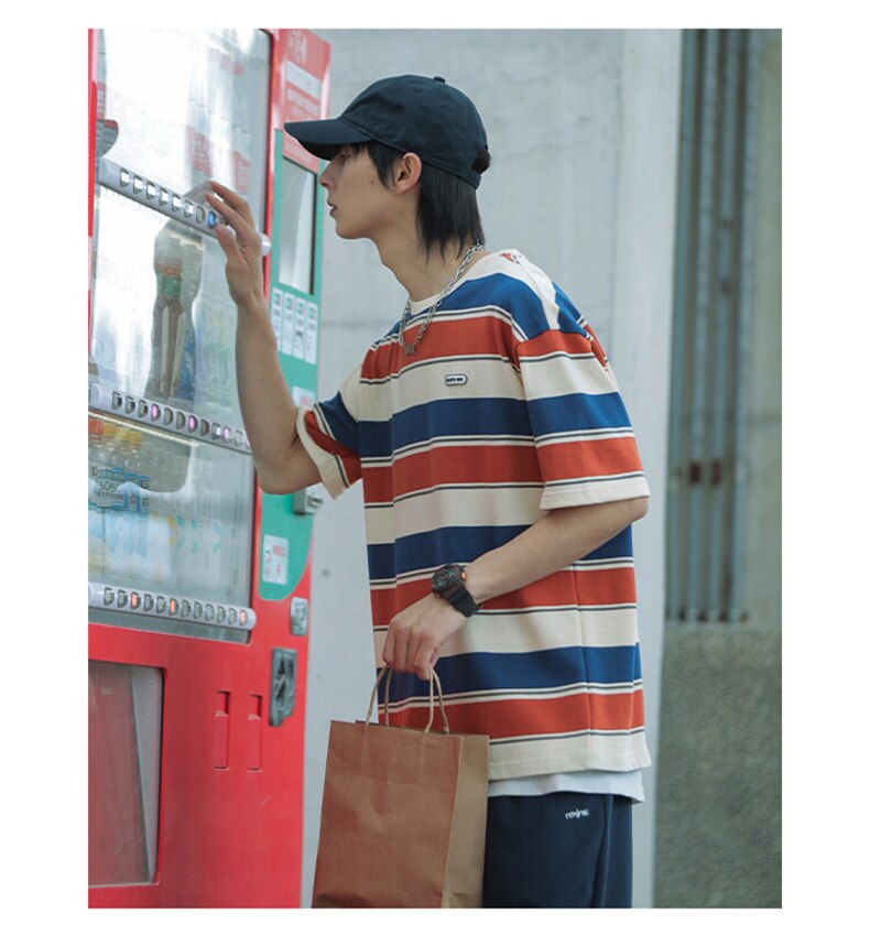 Bonsir Unisex Retro Striped t-Shirt hip hop Oversized Couple Aesthetic Harajuku Clothes Tee Punk Emo Top Urban Streetwear Y2k Top