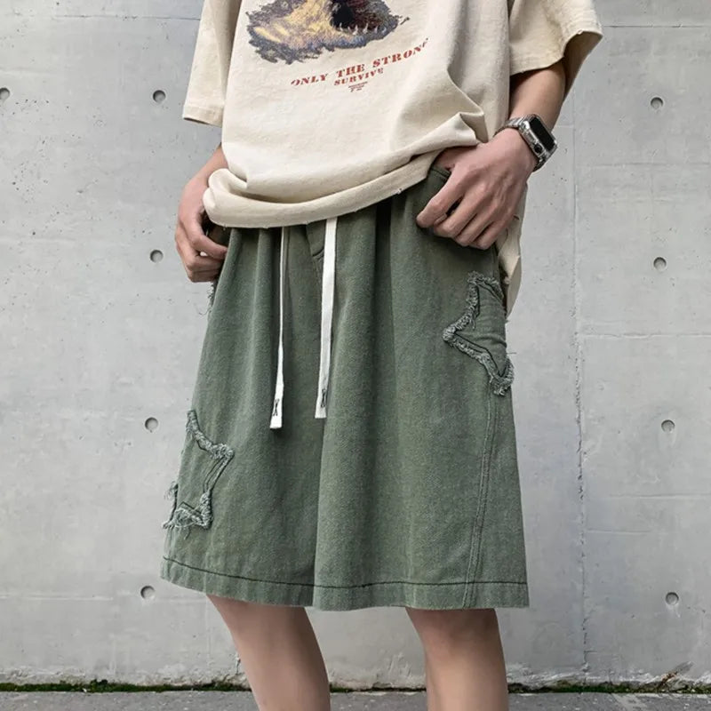 Bonsir shorts men gym 2024 Loose Star Patchwork Short Men Vintage Summer Basic Simple Hot Sale Leisure Ulzzang Streetwear Chic Shorts