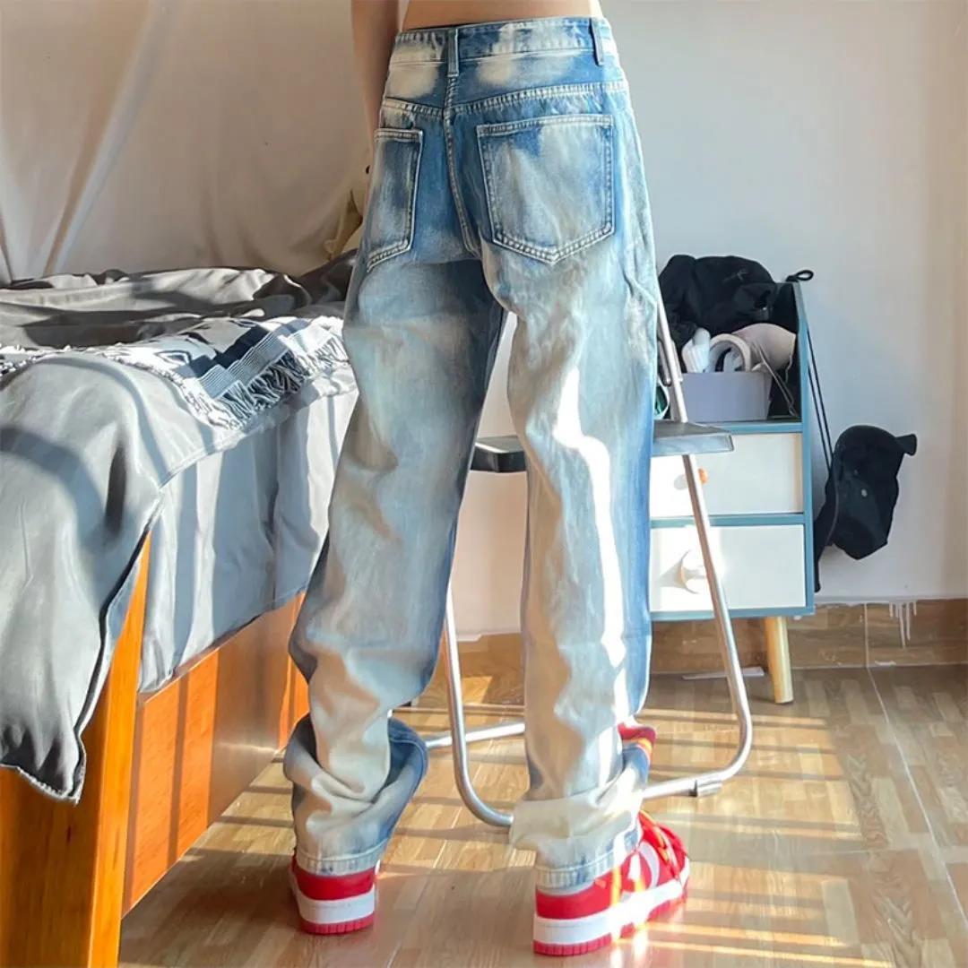 sanyamk autumn and winter new flame print hole washed swag size jeans hip hop high street style trousers for men and women jeans
