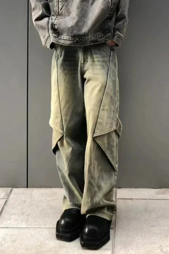 sanyamk American High Street Variable Trouser Shape Micro Flare Jeans Men's High Waist Loose Draping Wide Leg Floor Dragging Long Pants