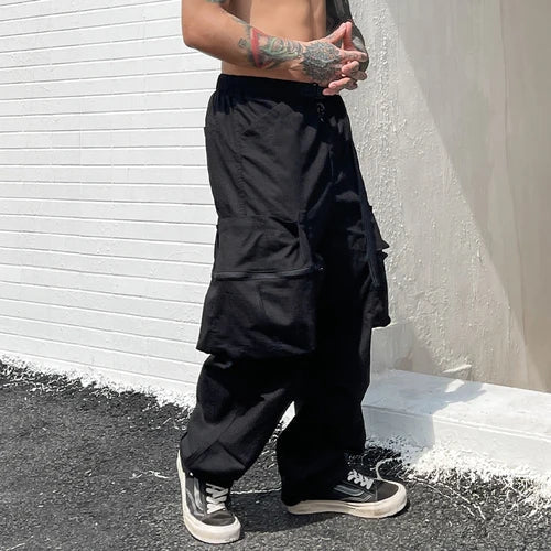Bonsir Baggy Black Cargo Pants Men American Streetwear Oversize Khaki Cargo Trousers Male Pocket Loose Casual Hip Hop Workwear