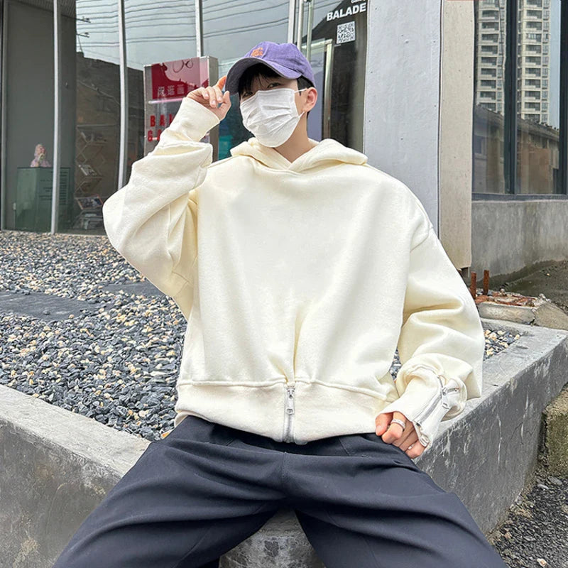 sanyamk Solid Hoodies Men American Style Simple Unique High Street Baggy All-match Stylish Leisure Prevalent Hip Hop Handsome Outdoor