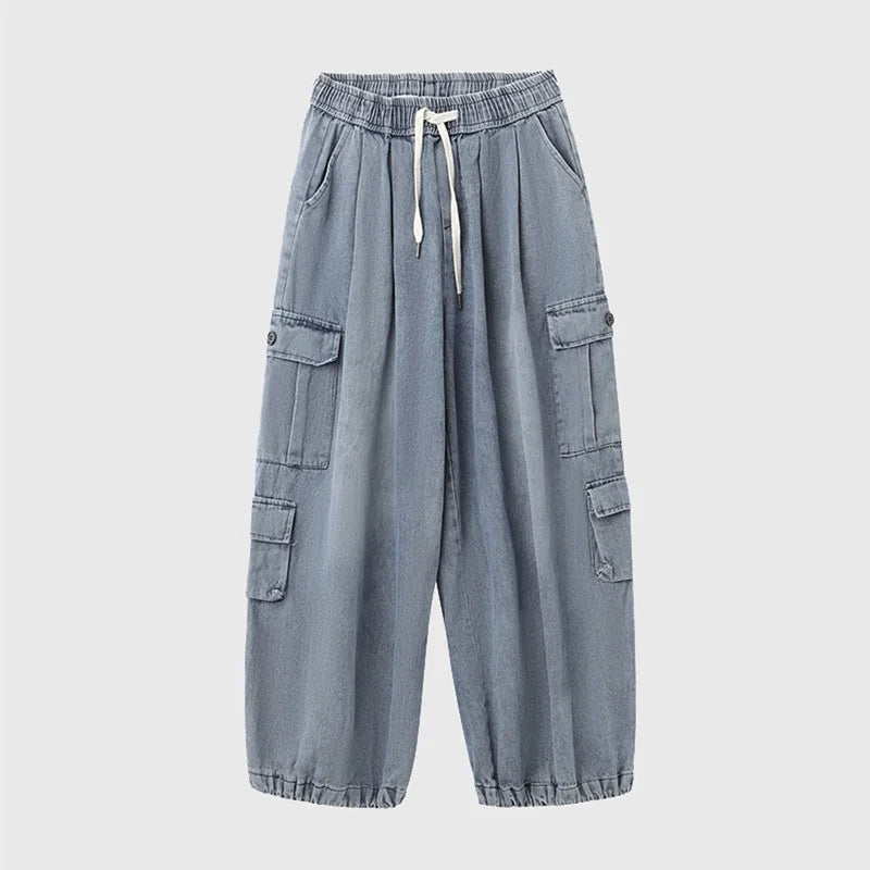 sanyamk Baggy Cargo Jeans Men Oversize Wide Leg Denim Trousers Male Cargo Pants Japanese Casual Loose Streetwear Hip Hop