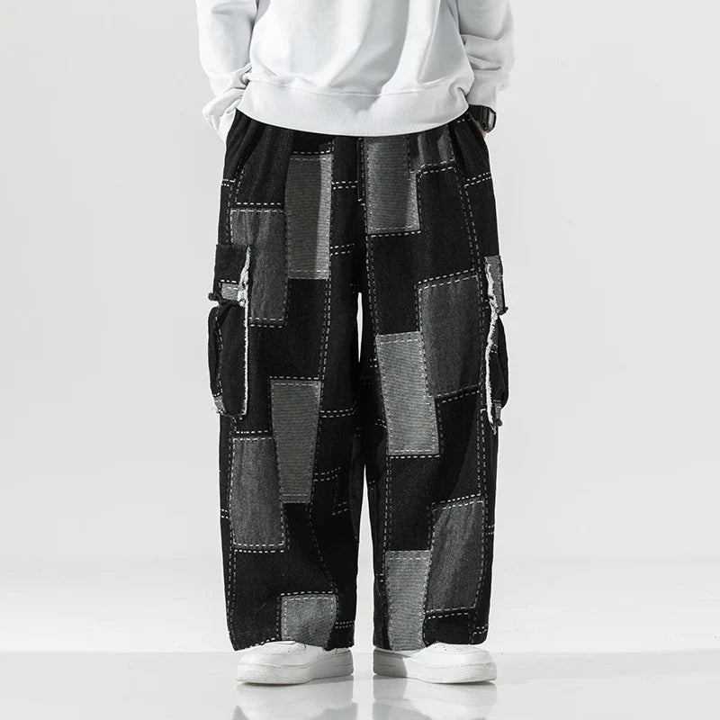 sanyamk Korean Fashion Loose Wide-leg Jeans Men‘s Hip Hop Trousers Harem Straight Pants Cargo Denim Jeans Street Baggy Casual Trousers