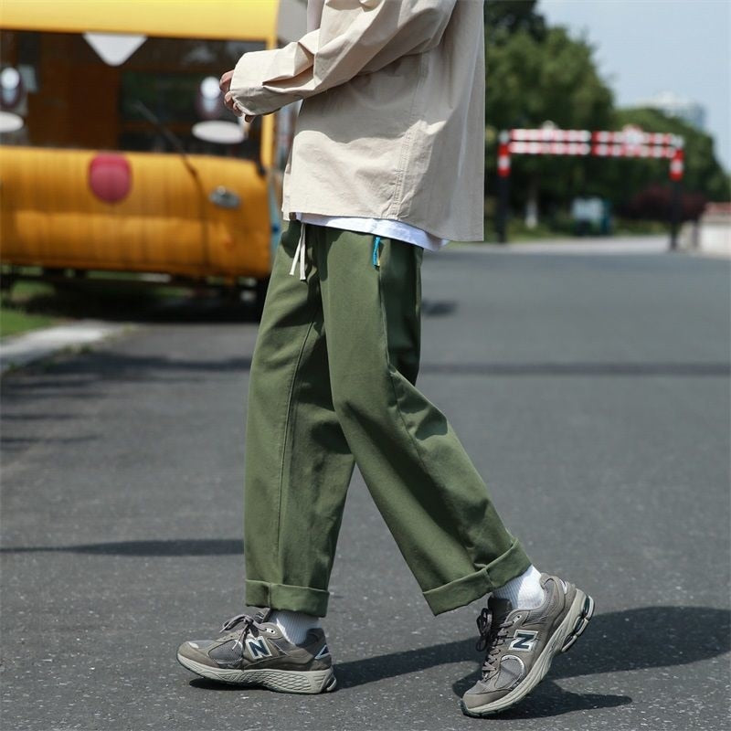Bonsir High Street American Men's Cargo Pants Fashion Solid Color Straight-leg Male Hip Hop Casual Trousers Streetwear