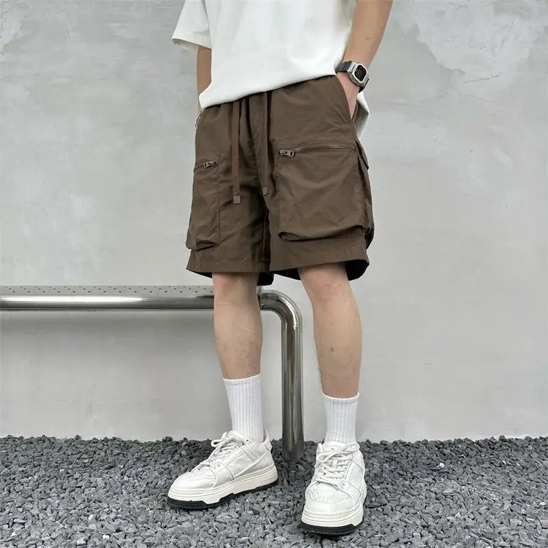 sanyamk Men Trendy Vintage Casual Streetwear Oversize Cargo Short Pants Y2K 2024 Summer Solid Quick Dry Multi Pocket Sports Beach Shorts
