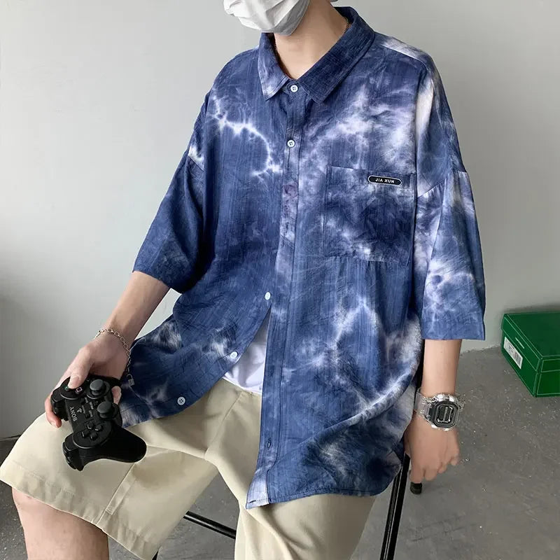 sanyamk - Summer Casual Mens Luxury Short Sleeve Loose Shirts Streetwear Trendy Style Vintage Male Blouses
