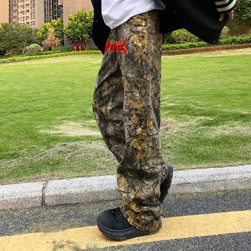 sanyamk New Fashion Towel Embroidery Camouflage Baggy Tracksuit Pants For Men Straight Sport Casual Long Trousers Pantalones Hombre