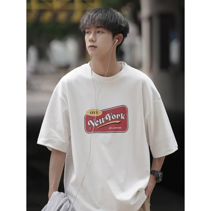 sanyamk - Hot Selling New Summer T-shirts for Boys, Loose Print, Large Hong Kong Style Inner Layer, Short Sleeves