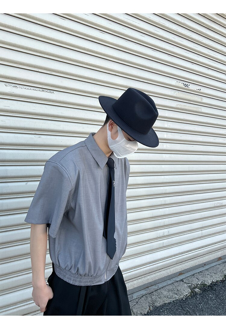 sanyamk Loose Short Sleeve Shirt Men Japan Korean Fashion Streetwear Casual Zipper Short Style Shirts and Blouses Male Vintage Shirts
