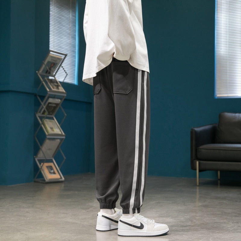 Bonsir New Spring Plus Size Loose Sweatpants Men Striped Joggers Hip Hop Streetwear Ankle Length Cotton Casual Harem Pants