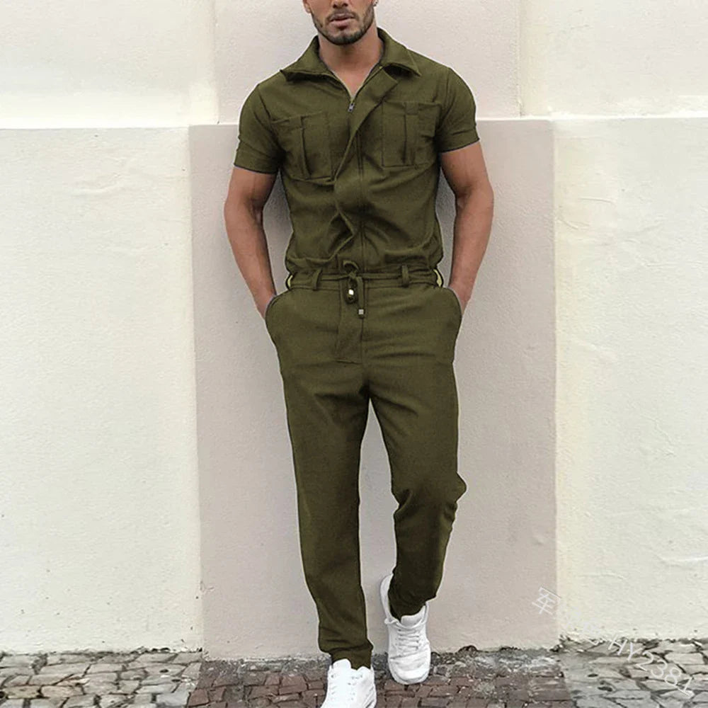 sanyamk 2024 New Mens Rompers Pants Casual Loose One-Piece Suit Overalls Fashion Short Sleeve Jumpsuit Streetwear Men Ropa De Hombre