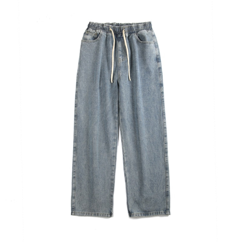 Bonsir Baggy Stacked Jeans Mens Pants Streetwear Denim Skater Wide Leg Distressed Low Rise Elastic Waist Hip Hop Straight