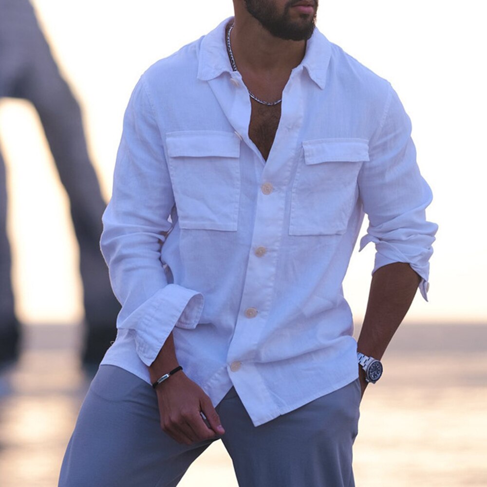 Bonsir Street Retro Solid Color Temperament Lapel Casual Single-breasted Short-sleeved Shirt Men's Summer New Gentleman Fashion Loose