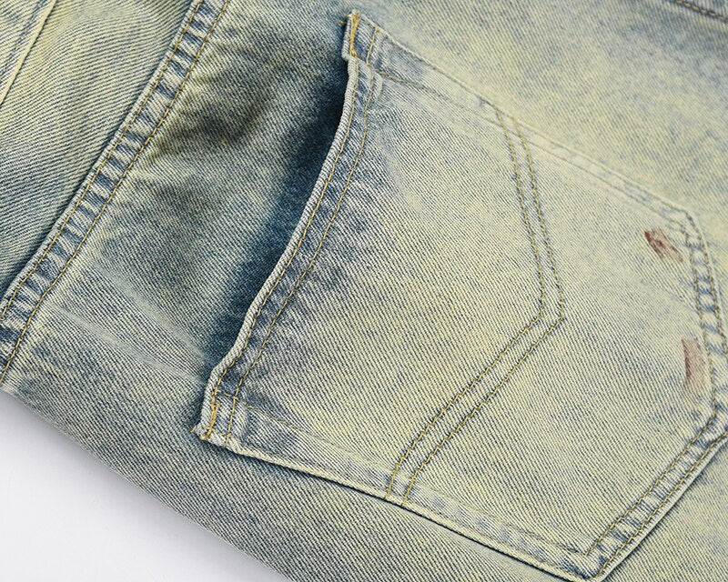 sanyamk High Street Hand Painted Distressed Washed Design Patchowrk Mens Jeans Pants Stragiht Streetwear Ripped Casual Denim Trousers