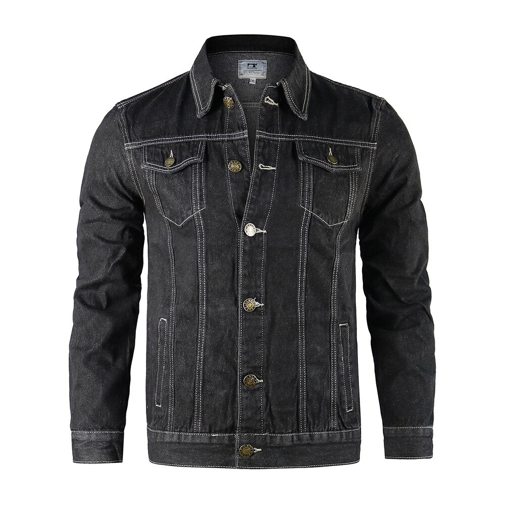 sanyamk New Cotton Denim Jacket Men Casual Solid Color Lapel Single Breasted Jeans Jacket Men Autumn Slim Fit Quality Mens Jackets